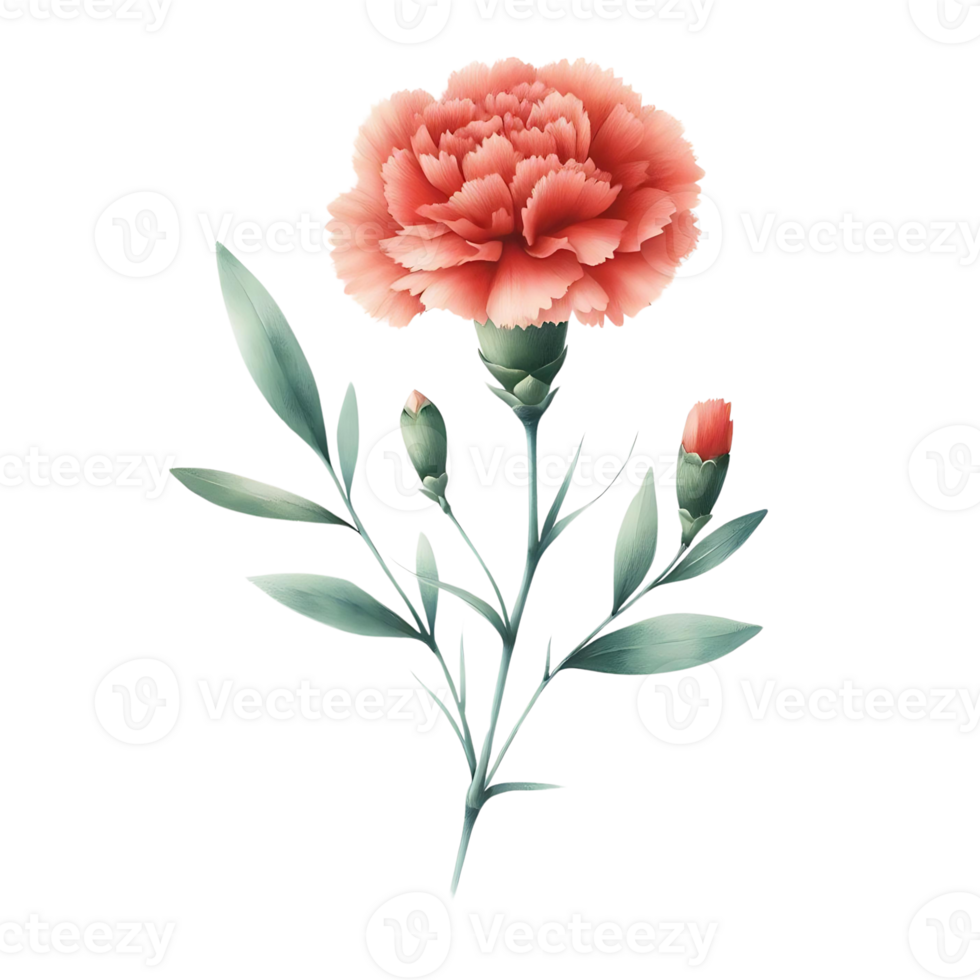 Minimal red watercolour carnation flower png
