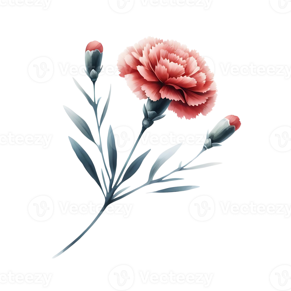 Minimal red watercolour carnation flower png