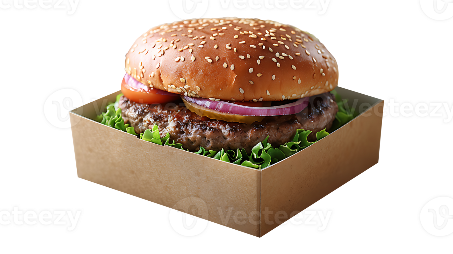 Fresh burger in a paper box on a transparent background png