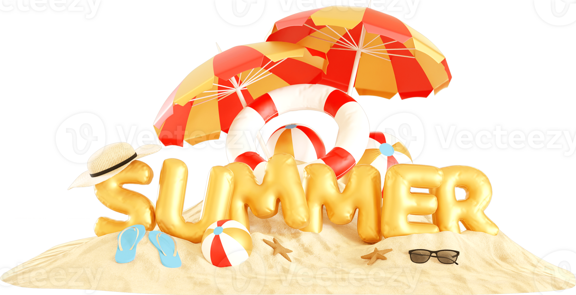 sand island with summer text and summer element png