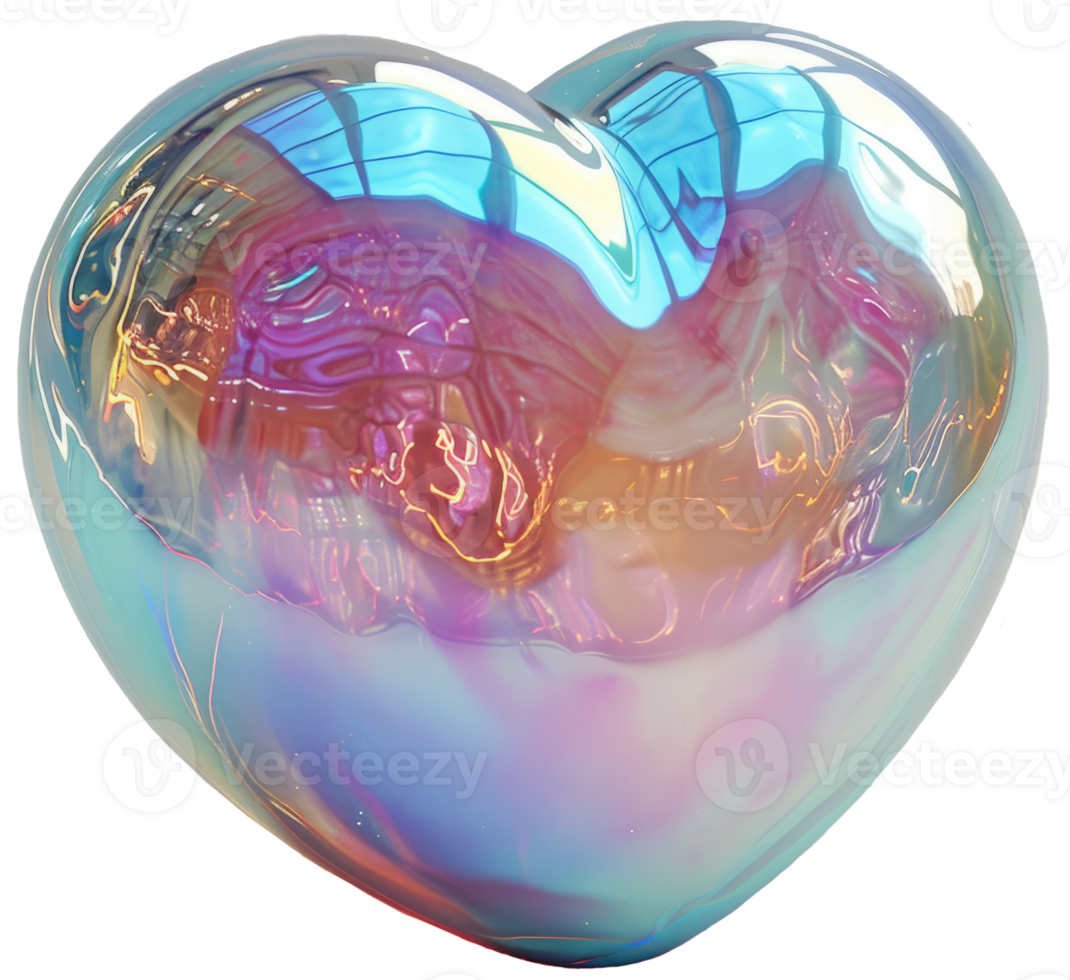 Opal Iridescent 3D Heart Icon. Glossy Neon Raindow Heart Shape. png