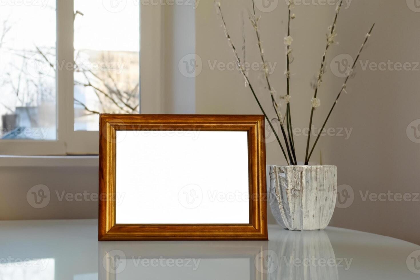 Natural Mockup Photo Paper on Wooden Table for a Realistic and Authentic Presentation, Perfect for Showcasing Designs with a Natural Feel