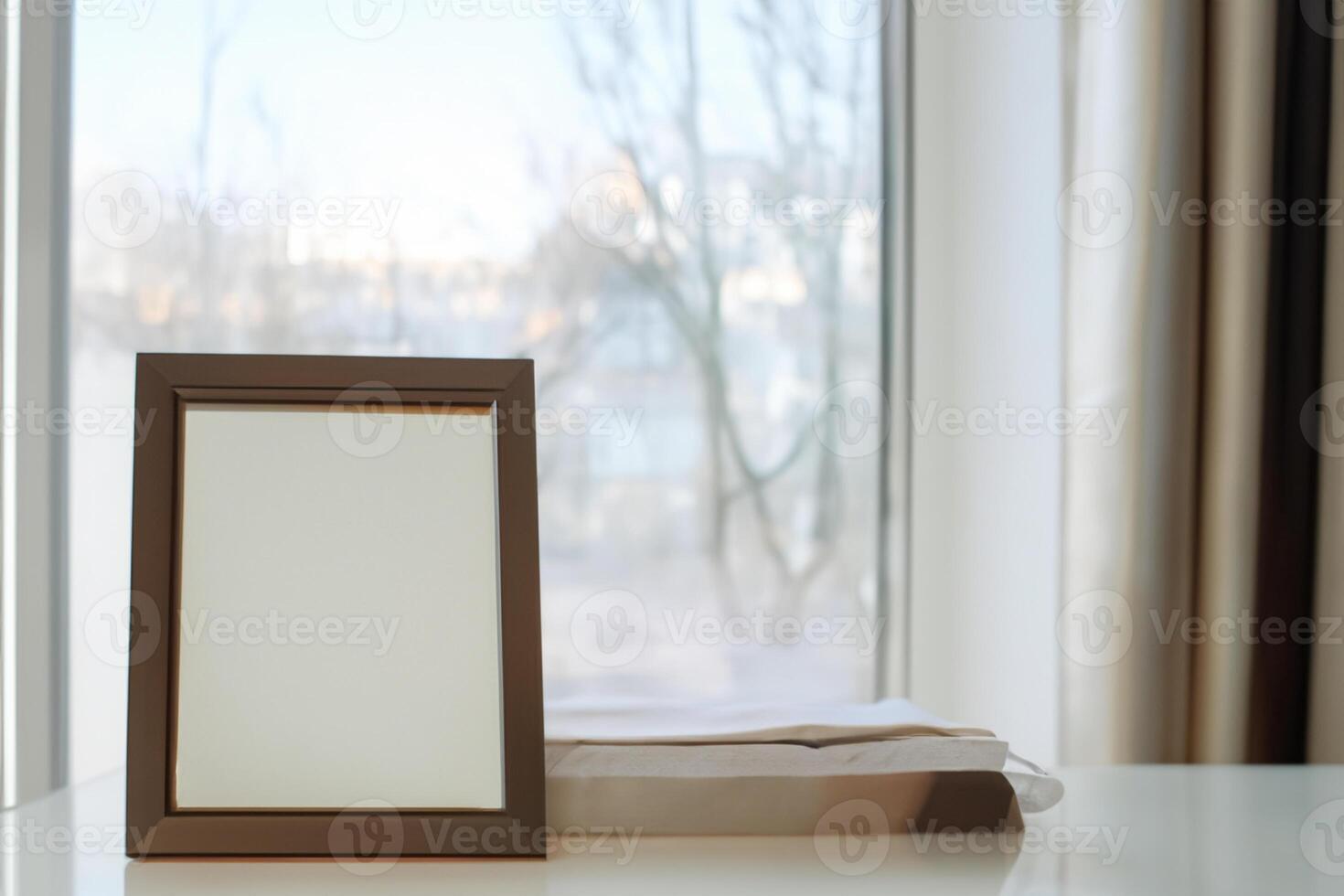 Natural Mockup Photo Paper on Wooden Table for a Realistic and Authentic Presentation, Perfect for Showcasing Designs with a Natural Feel
