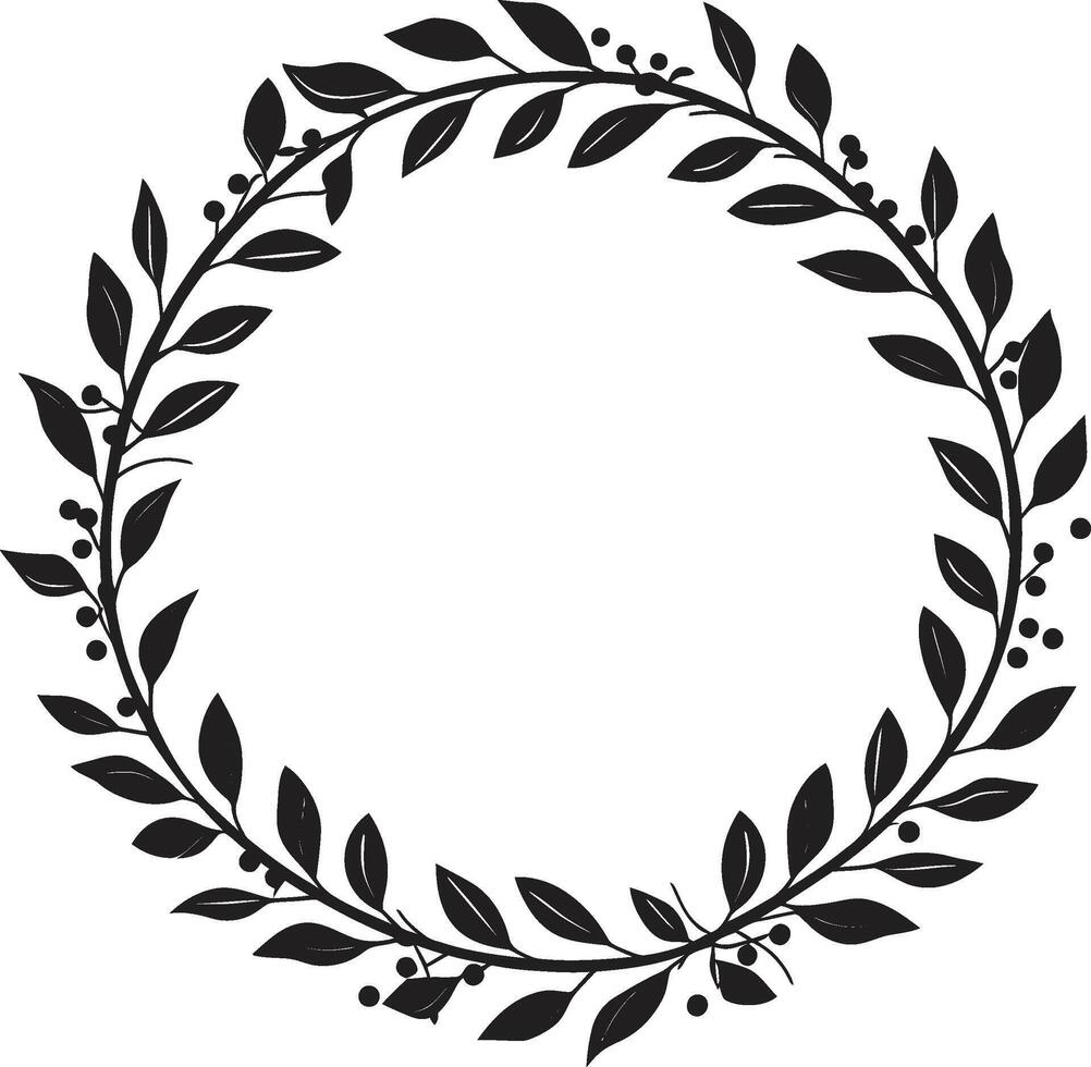 Dark Doodle Decor Decorative Black Doodle Leaves Wreath Stealthy Silhouette Silhouetted Black Doodle Leaves Wreath vector
