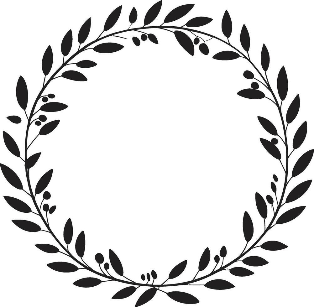 Eclipse Essence Essence of Intricate Black Doodle Leaves in Wreath Phantom Plume Plume of Black Doodle Leaves in Wreath Form vector