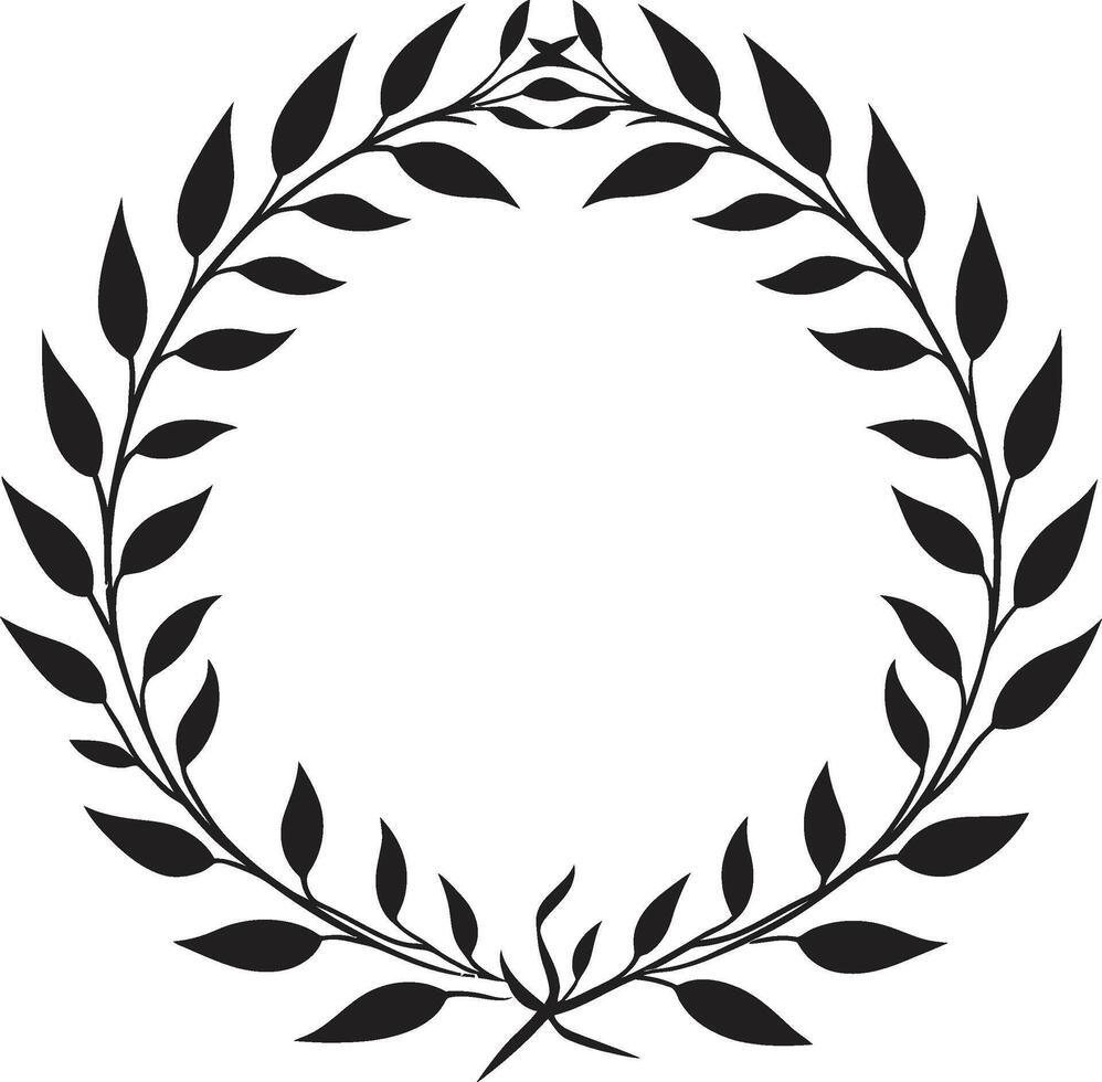 Darkened Delight Delightful Black Doodle Leaves Wreath Stealthy Symbolism Symbolic Black Doodle Leaves Wreath vector