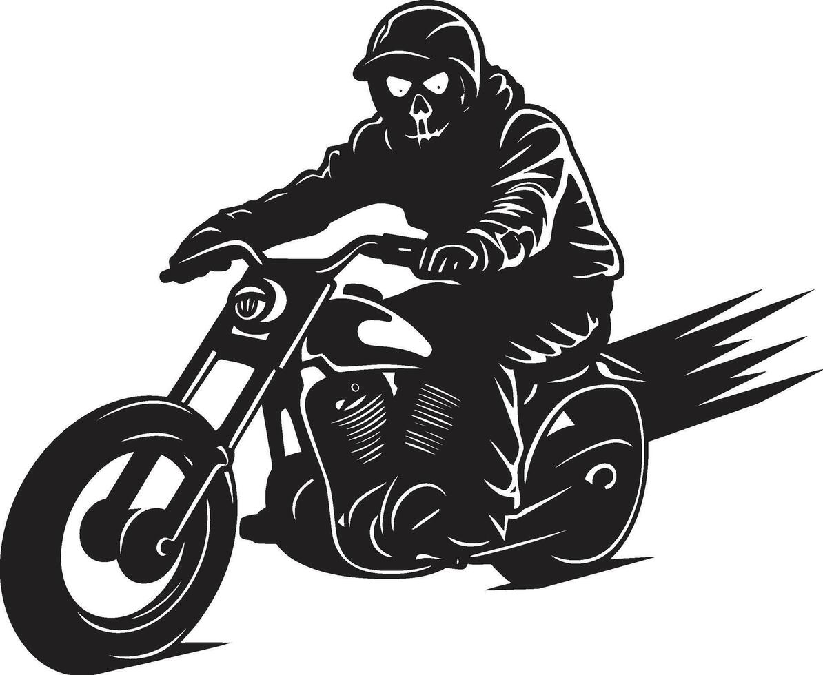 Spine Chiller Skeleton Rider in Black Deaths Drive Grim Skeleton Biker Emblem in Dark vector