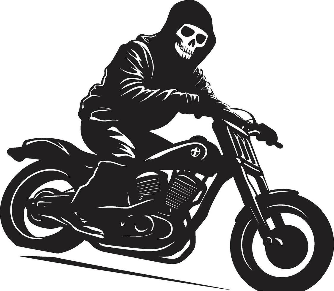 Bone Biker Leather Clad Skeleton Motorcyclist Leather Reaper Skeleton Rider in Dark vector