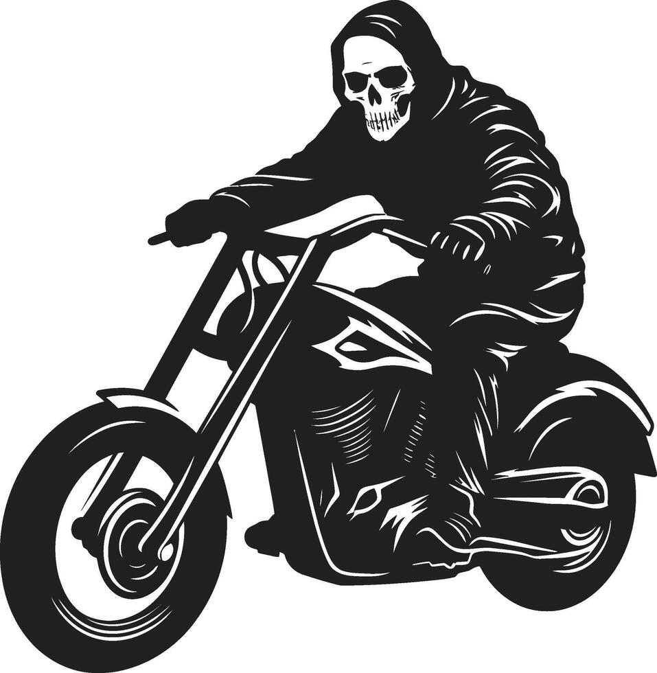 Phantom Fury Motorcycle Skeleton in Dark Spine Chiller Skeleton Rider Emblem in Leather Jacket vector