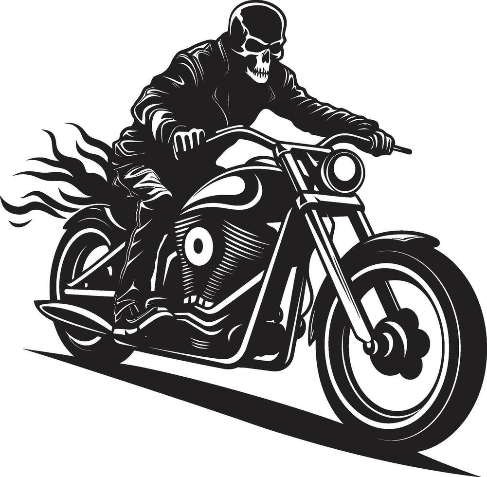 Phantom Fury Motorcycle Skeleton in Leather Spine Chiller Skeleton Rider in Dark vector
