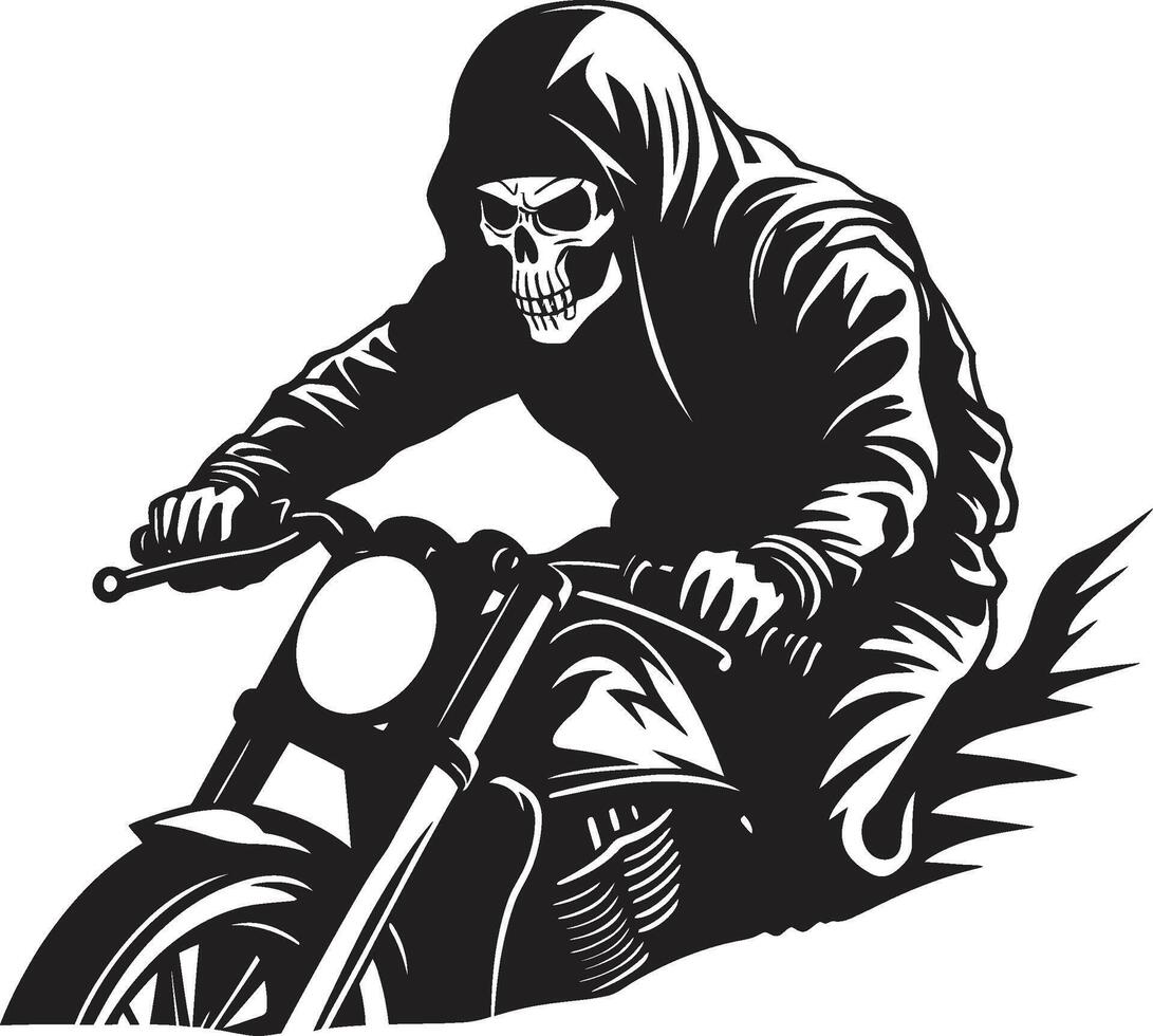 Skull Cruiser Biker Skeleton in Dark Phantom Fury Motorcycle Skeleton in Leather Jacket vector