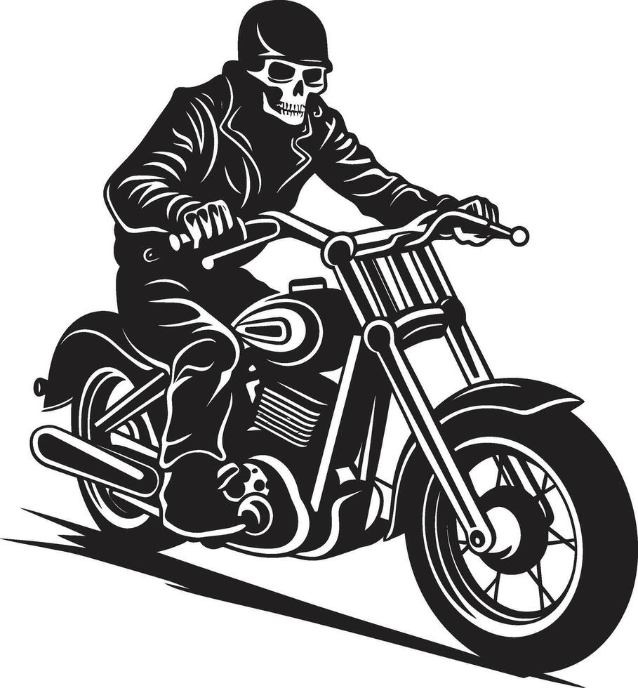 Bone Biker Leather Clad Skeleton Motorcyclist Leather Reaper Grim Skeleton Biker Emblem in Black vector