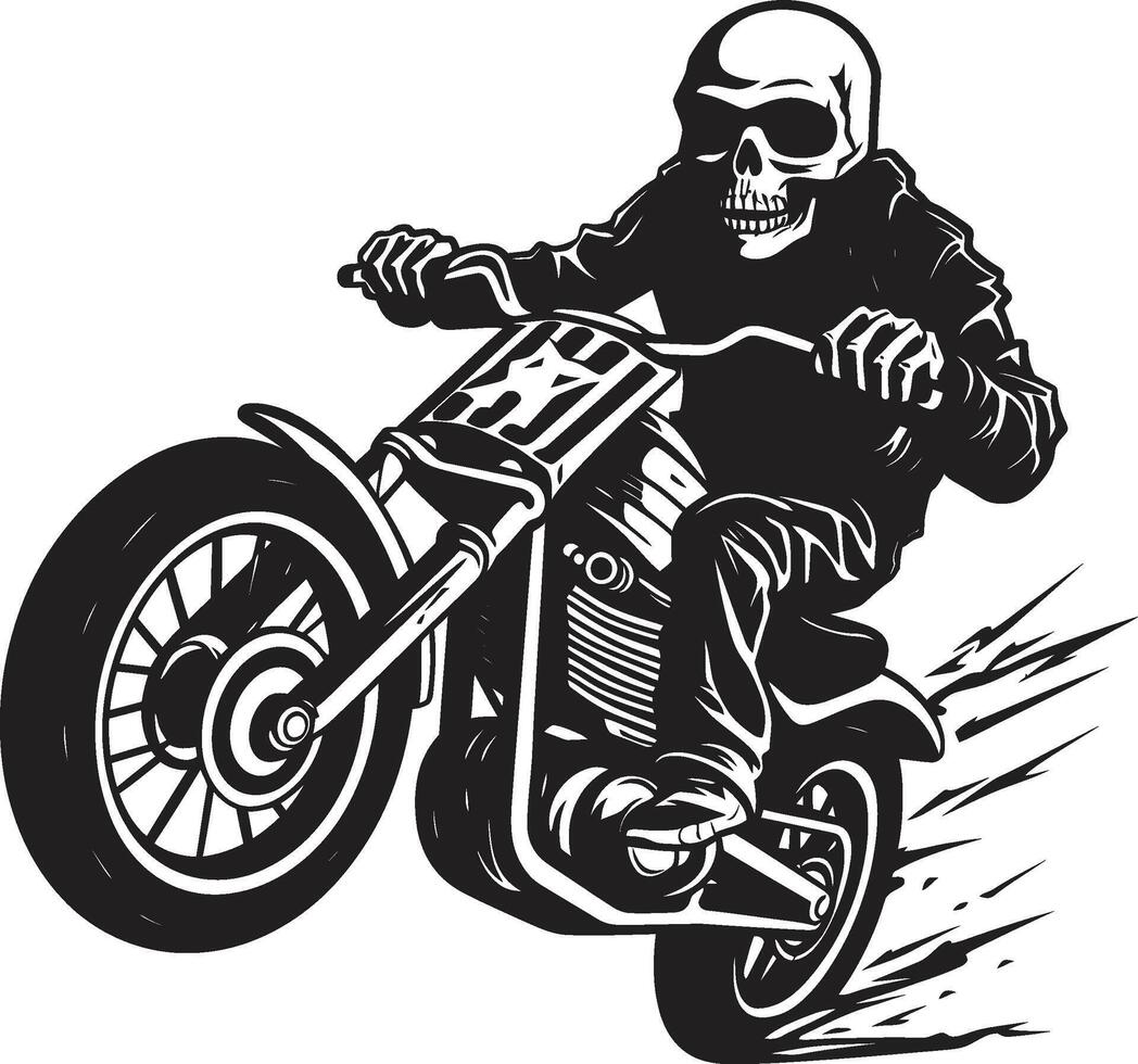 Skull Cruiser Biker Skeleton in Black Phantom Fury Motorcycle Skeleton in Leather Jacket vector