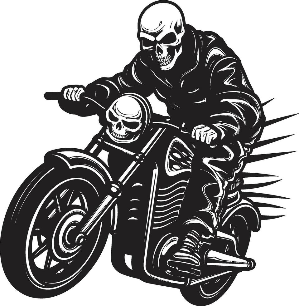 Leather Reaper Grim Skeleton Biker in Black Leather Ghost Rider Redux Skeleton in Leather Jacket on Bike vector