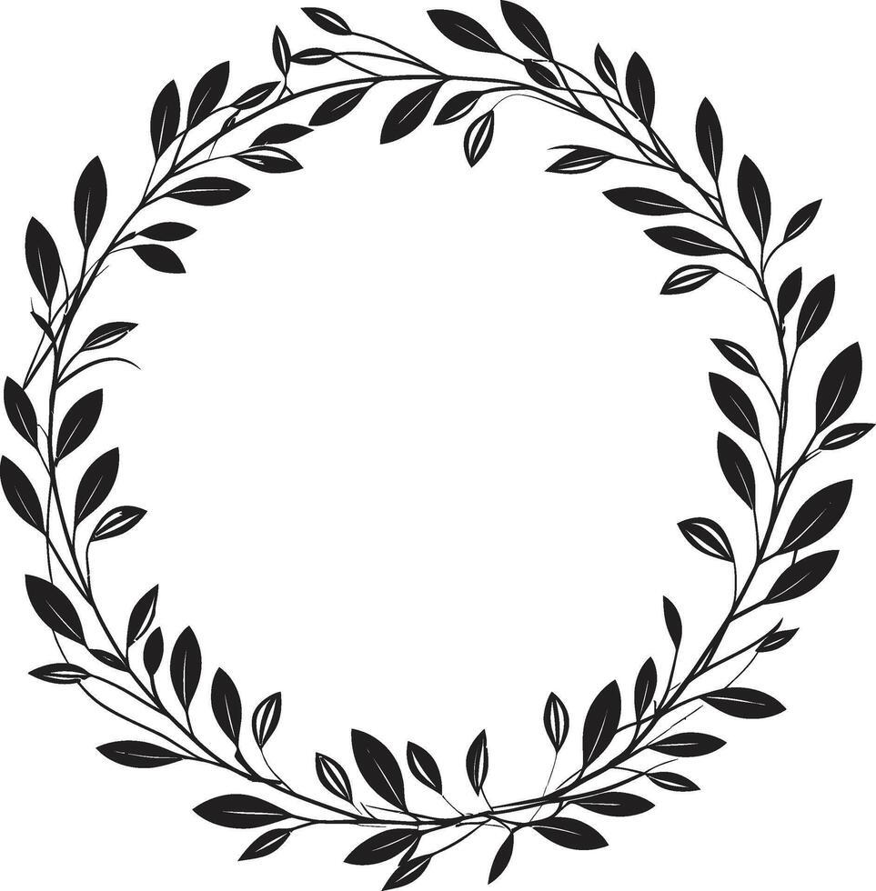 Phantom Flora Black Leaf Wreath Obsidian Ovation Wreath of Simple Doodle Leaves vector