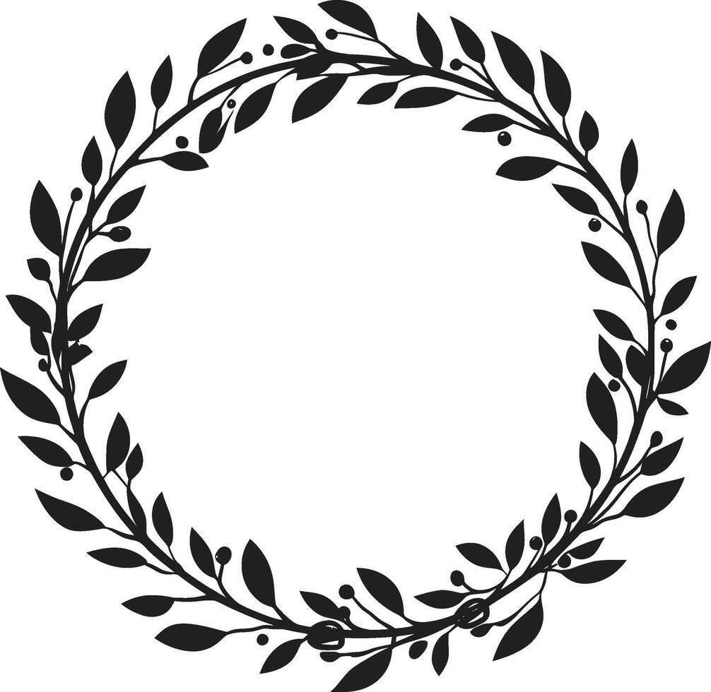 Shadow Sketch Sketchy Black Doodle Leaves Wreath Carbon Cluster Cluster of Intricate Black Doodle Leaves in Wreath vector