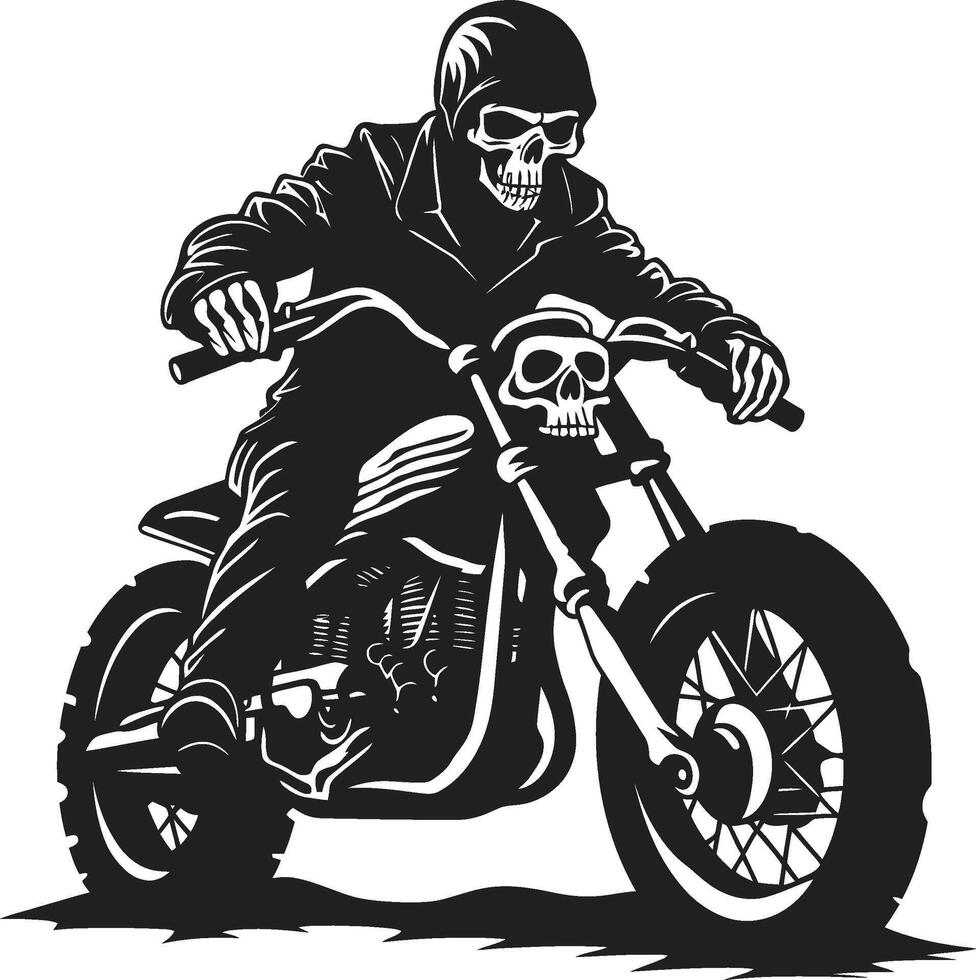 Bone Biker Leather Clad Skeleton Motorcyclist in Dark Leather Reaper Grim Skeleton Biker in Black Leather vector