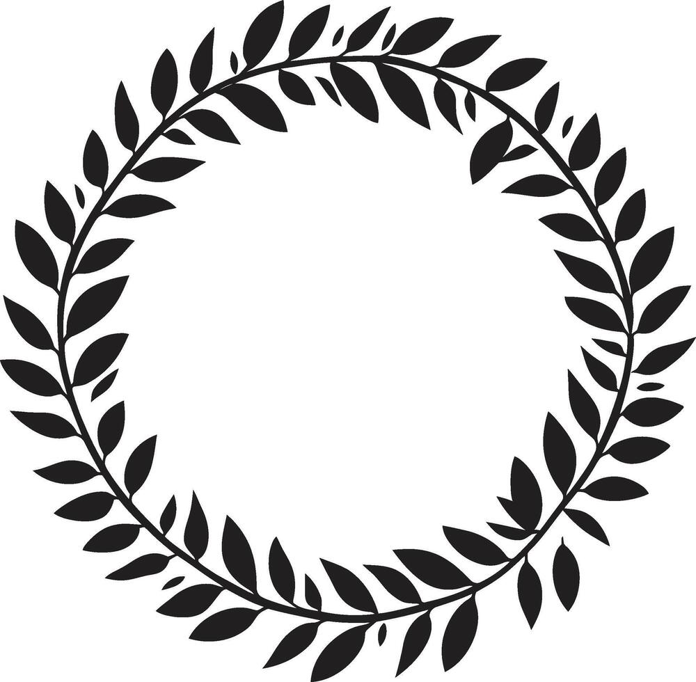Darkened Delight Delightful Black Doodle Leaves Wreath Stealthy Symbolism Symbolic Black Doodle Leaves Wreath vector