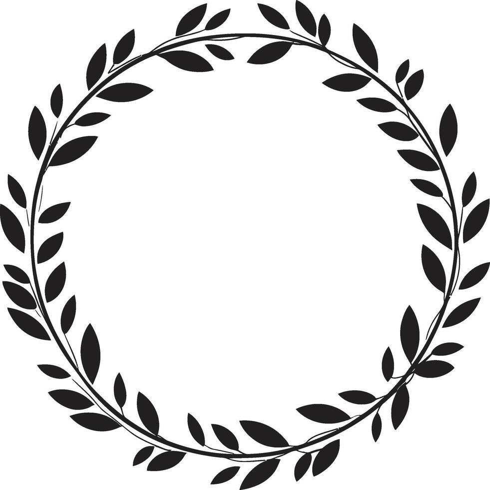 Dark Doodle Decor Decorative Black Doodle Leaves Wreath Stealthy Silhouette Silhouetted Wreath of Black Doodle Leaves vector
