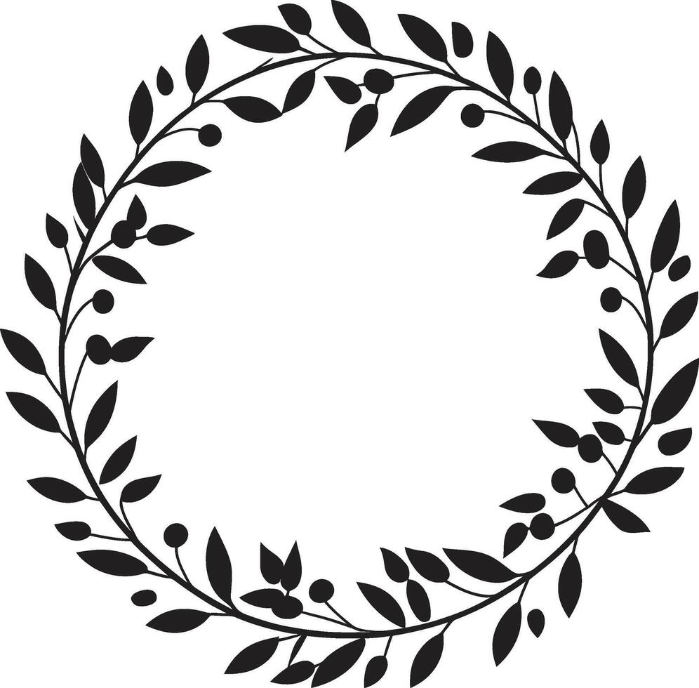 Stealthy Symbolism Symbolic Black Doodle Leaves Wreath Ravens Rhapsody Rhapsody of Intricate Black Doodle Leaves in Wreath vector