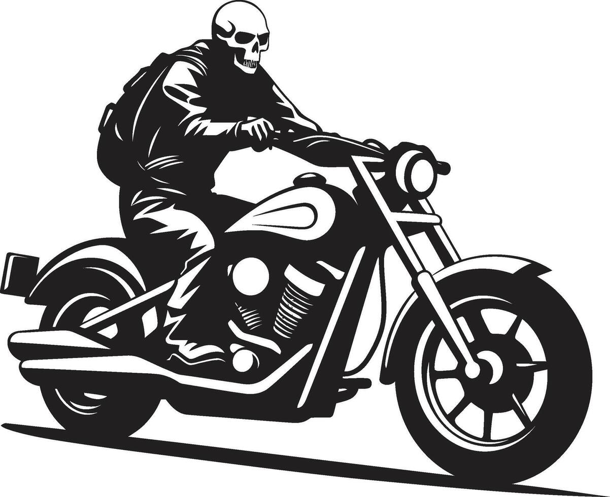 Bone Biker Leather Clad Skeleton Motorcyclist in Black Leather Leather Reaper Grim Skeleton Biker in Grim vector
