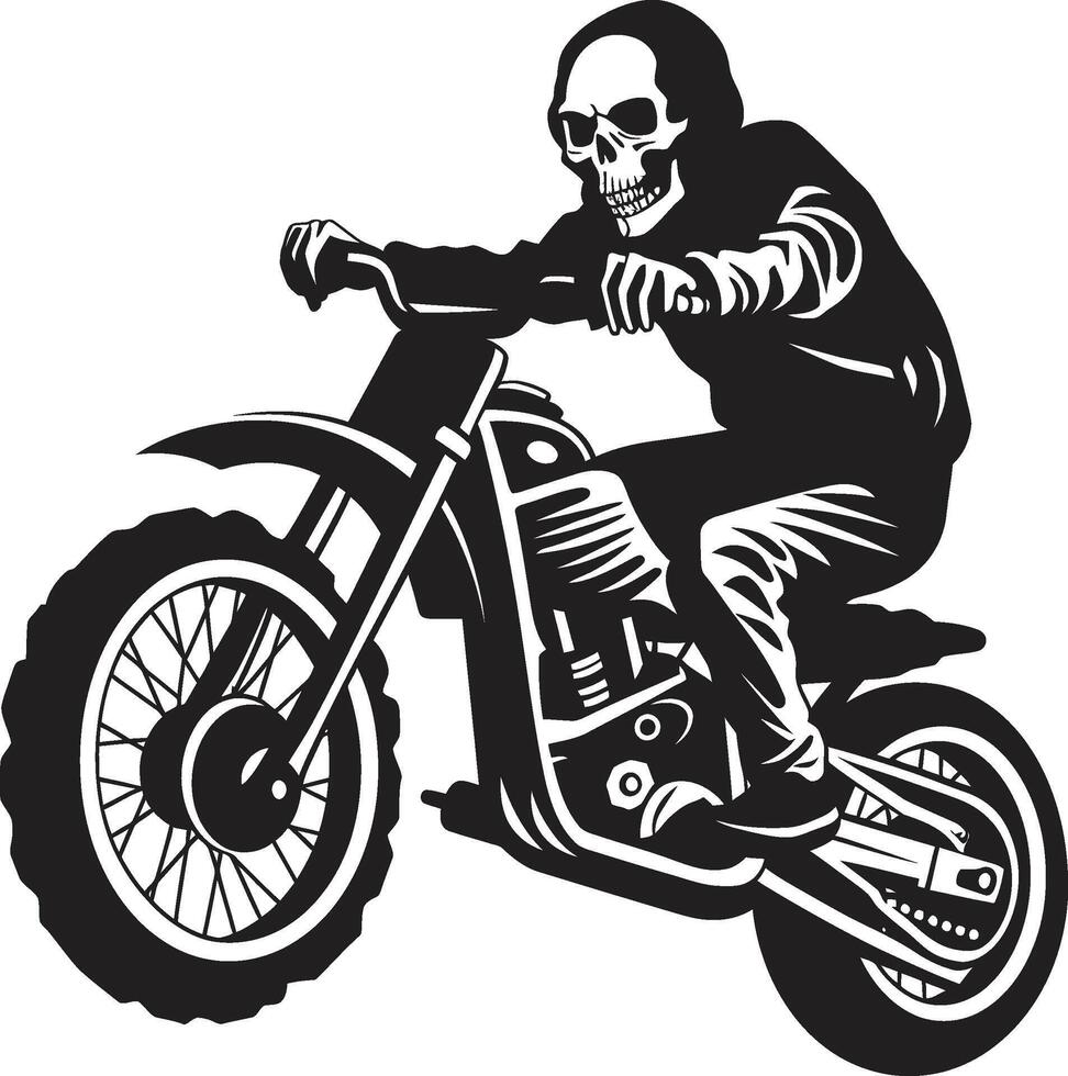 Spine Chiller Skeleton Rider in Leather Jacket Emblem Deaths Drive Grim Skeleton Biker Emblem in Black Leather vector