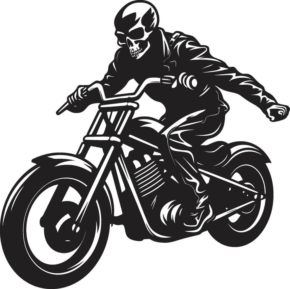 Leather Reaper Grim Skeleton Biker in Black Leather Ghost Rider Redux Skeleton in Grim on Bike Emblem vector