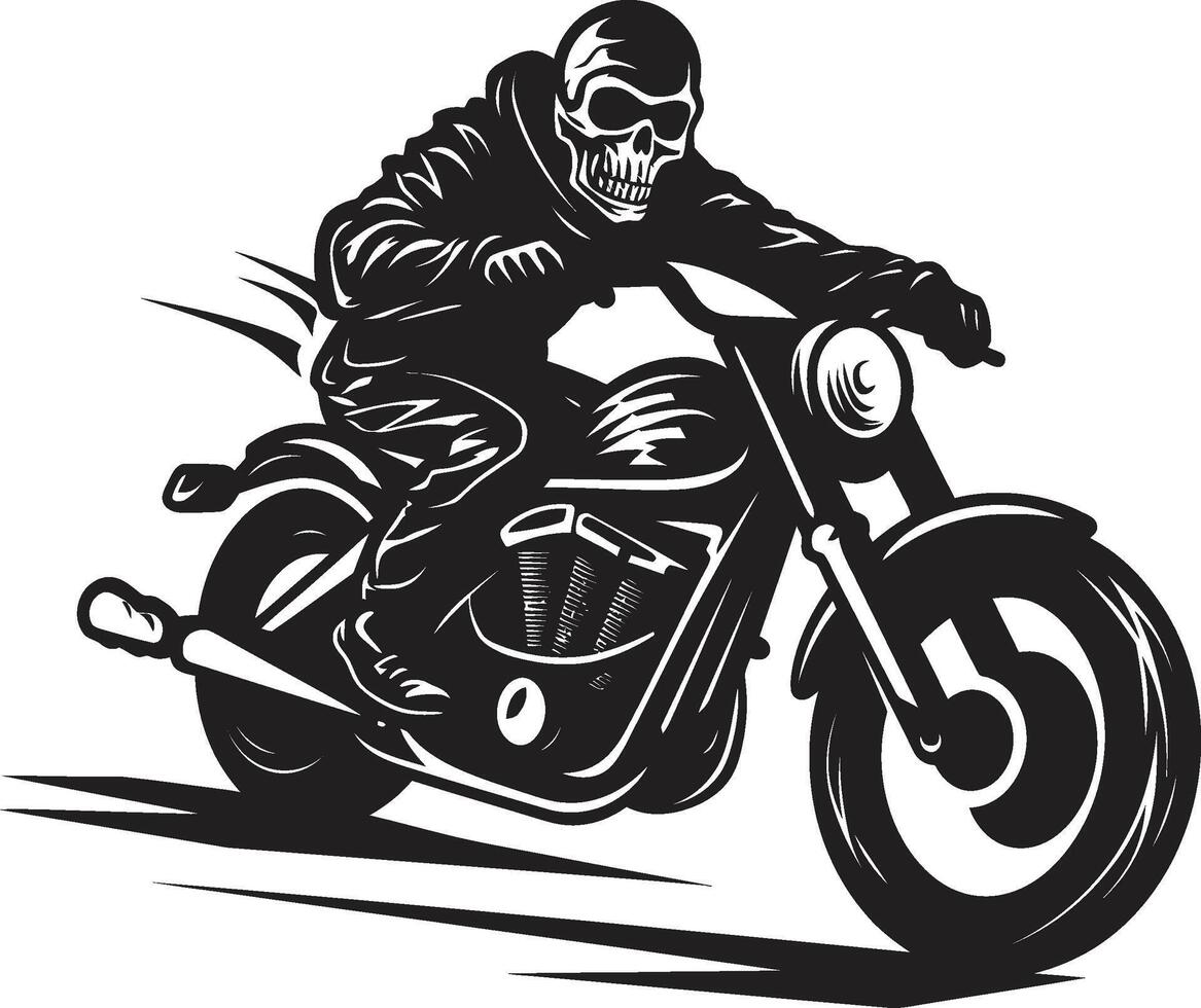 Spine Chiller Skeleton Rider in Black Deaths Drive Grim Skeleton Biker in Black Leather vector