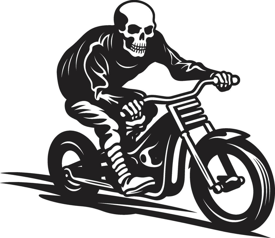 Grim Speedster Grim Skeleton Biker in Black Leather Skull Rider Motorcycle Skeleton in Leather Jacket vector