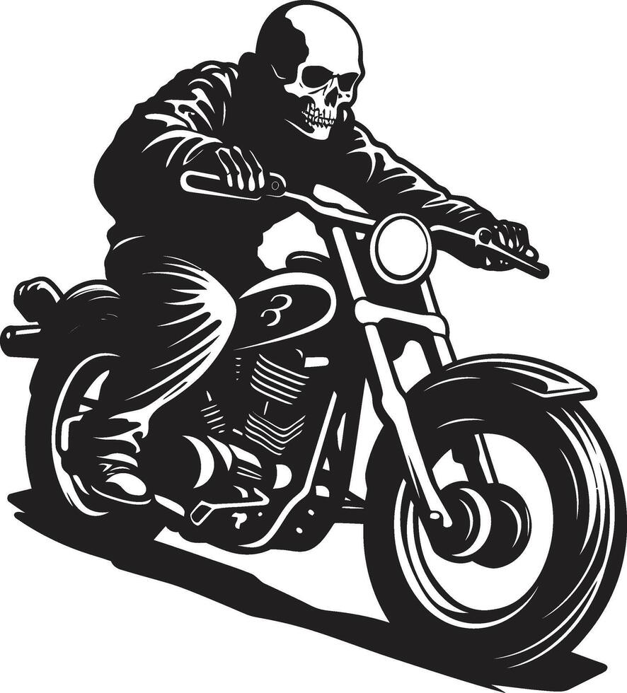 Bone Blaze Skeleton Rider Emblem in Leather Jacket Leather Ghost Motorcycle Skeleton in Dark vector