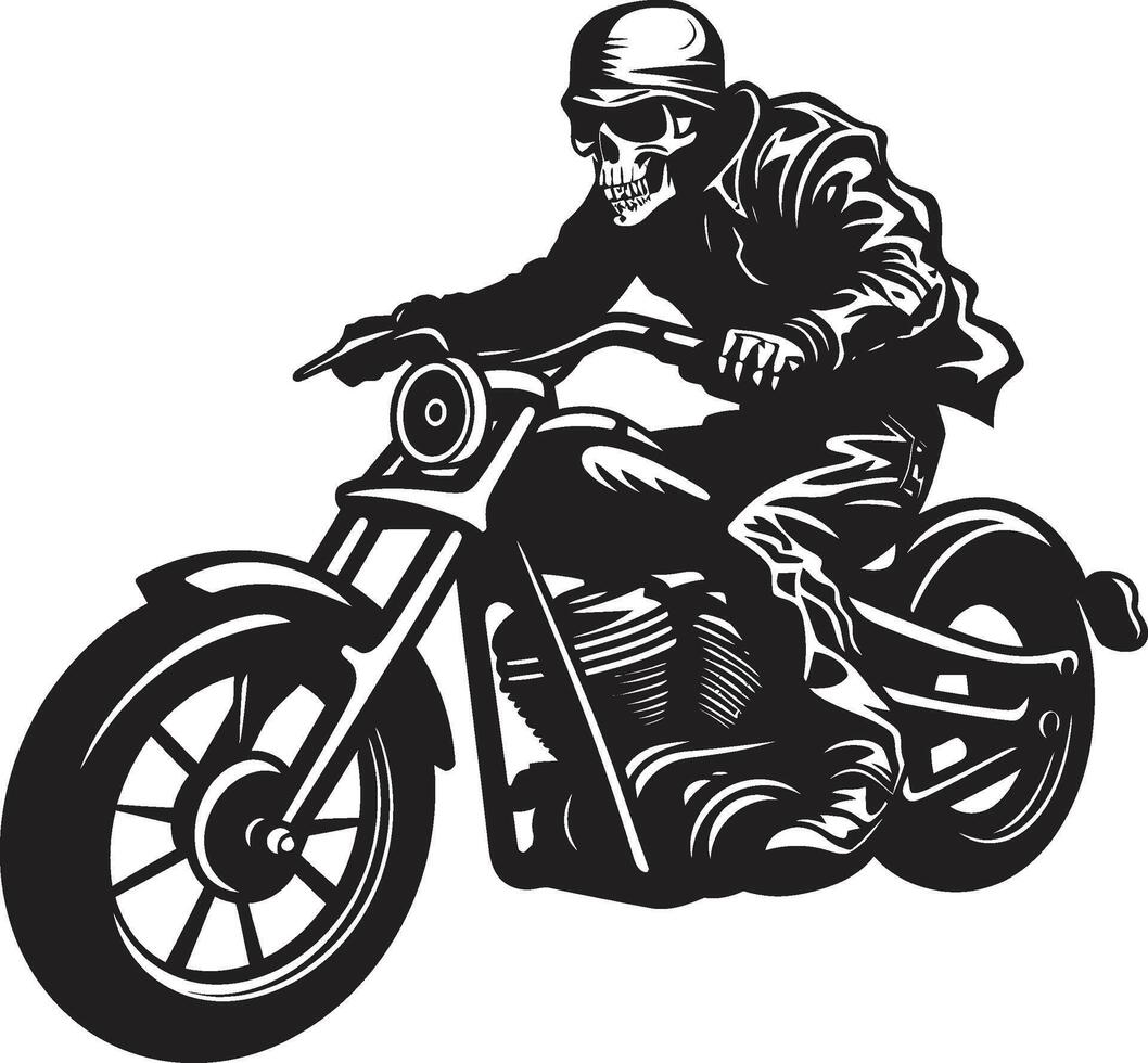 Spine Chiller Skeleton Rider in Black Leather Deaths Drive Grim Skeleton Biker Emblem in Leather Jacket vector