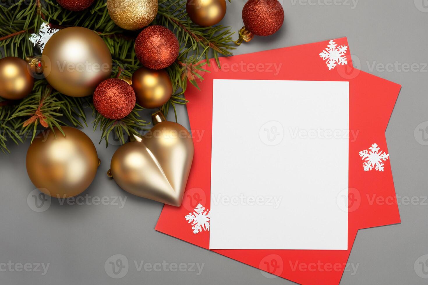 Beautiful Mockup White Card with Christmas Ornaments, A Festive Touch for Your Holiday Greetings photo