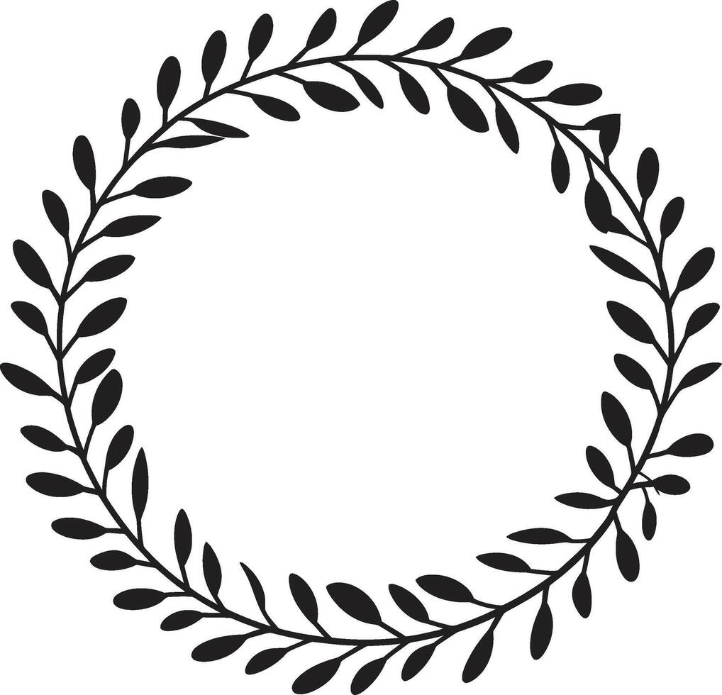 Dark Delight A Simple Doodle Wreath Emblem Stealthy Serenade Intricate Doodle Leaves in Black vector