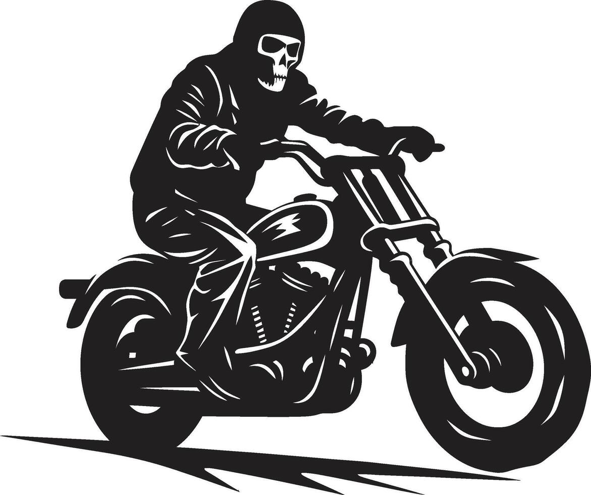 Phantom Fury Motorcycle Skeleton in Leather Jacket Emblem Spine Chiller Skeleton Rider in Black vector