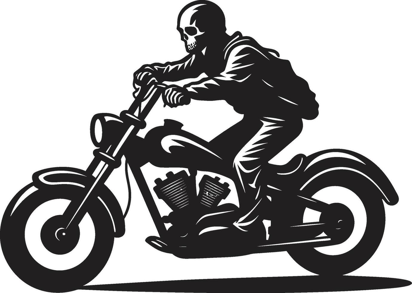 Leather Reaper Grim Skeleton Biker in Black Emblem Ghost Rider Redux Skeleton in Dark Leather on Bike vector