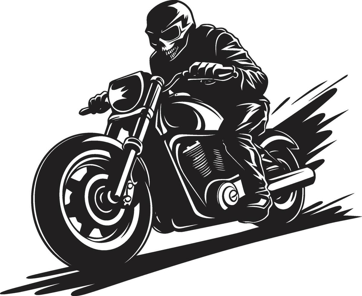 Grim Phantom Skeleton Rider Emblem in Leather Jacket Ghostly Glide Motorcycle Skeleton in Dark vector