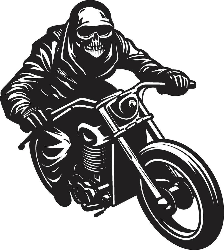 Dark Cruiser Biker Skeleton in Dark Emblem Ghostly Glide Skeleton Biker Silhouette in Black vector