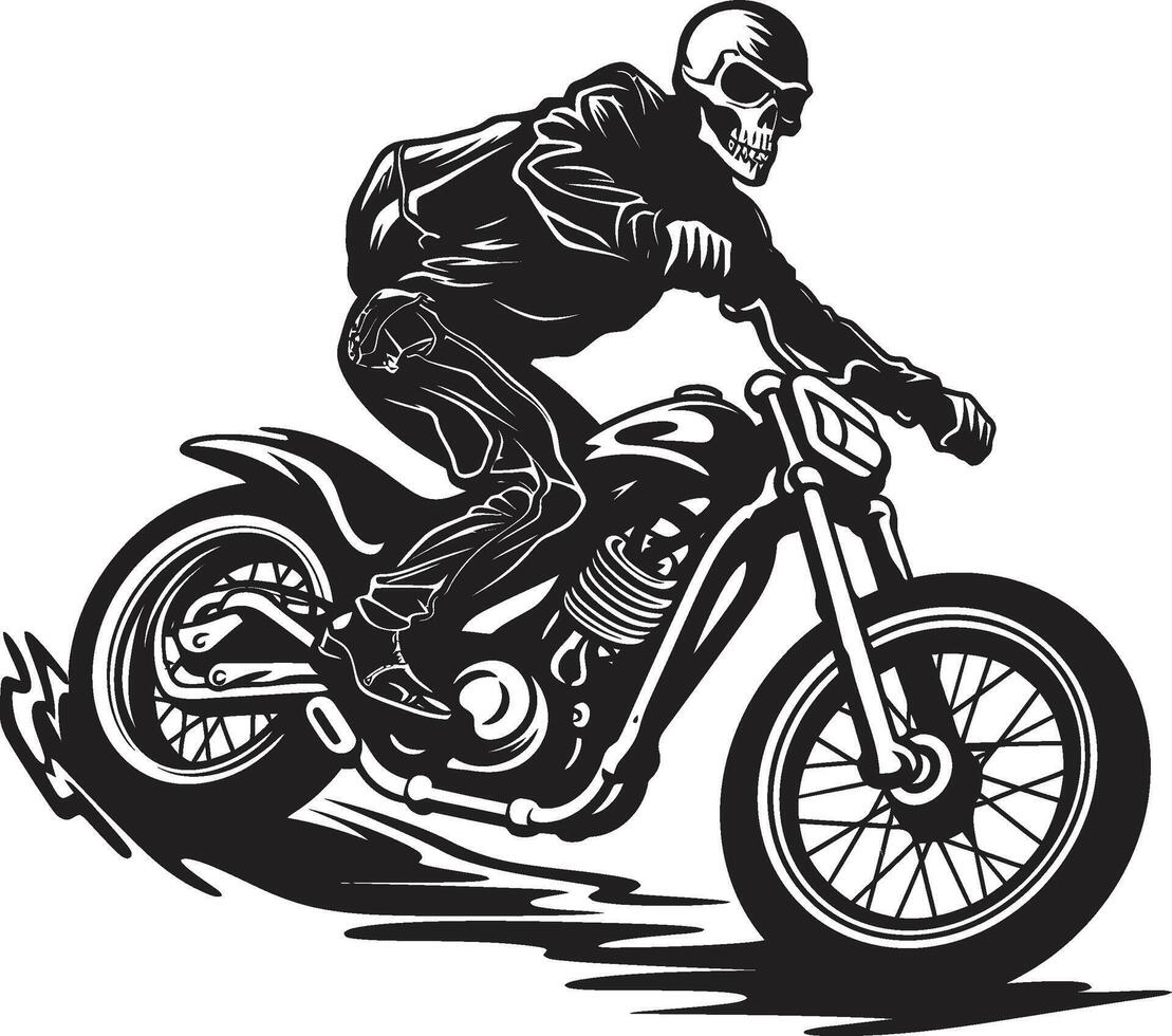 Grim Glide Grim Skeleton Biker in Black Leather Skull Speedster Skeleton Rider Emblem in Leather Jacket vector