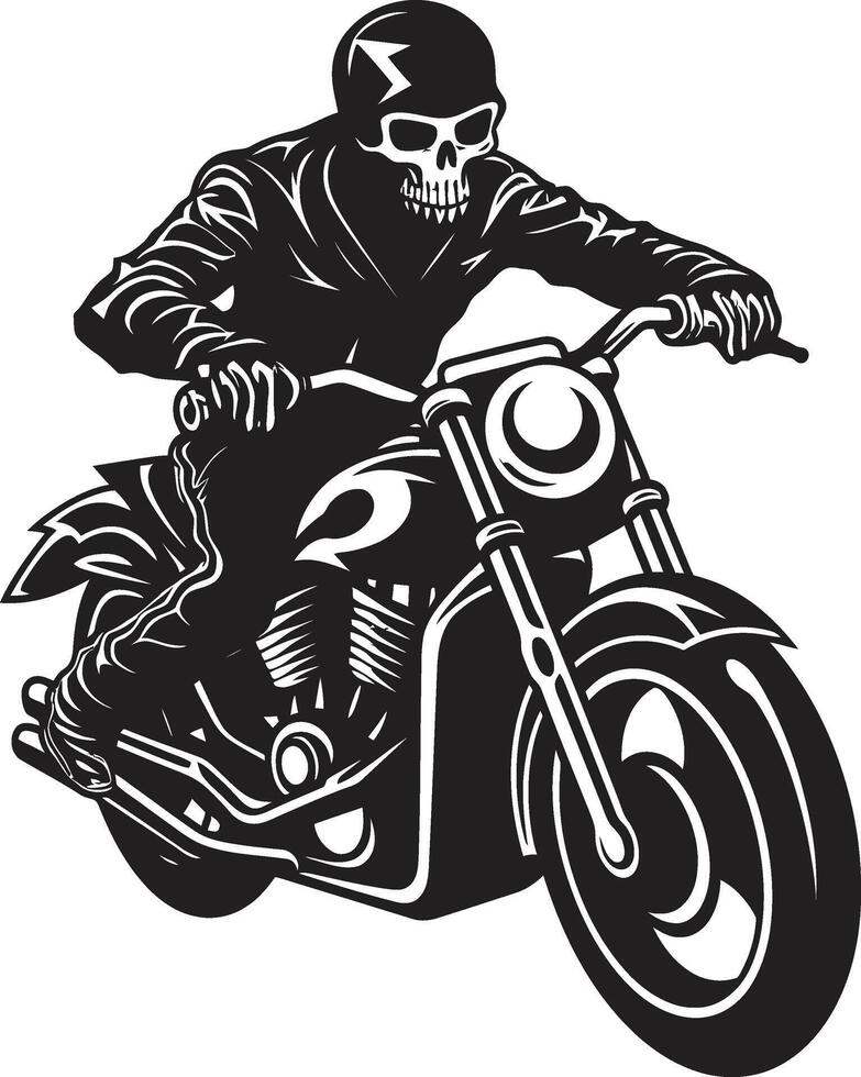 Phantom Fury Motorcycle Skeleton in Grim Spine Chiller Skeleton Rider in Leather Jacket Emblem vector