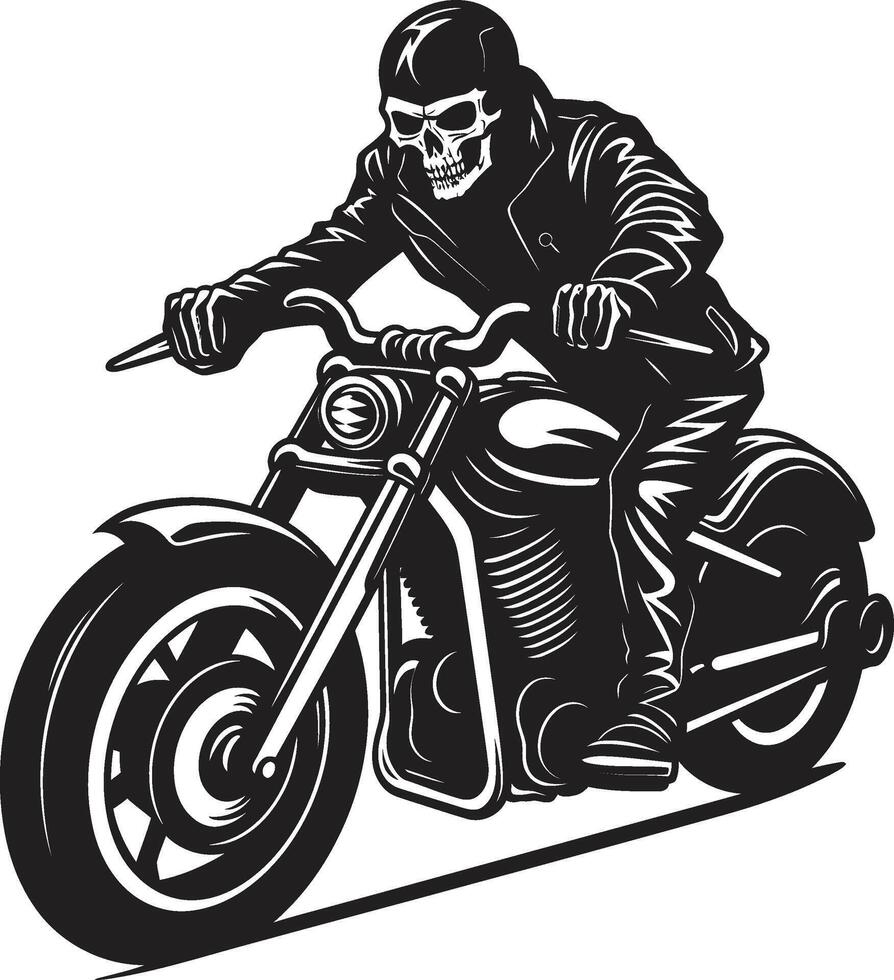 Spine Chiller Skeleton Rider in Black Emblem Deaths Drive Grim Skeleton Biker Emblem in Leather Jacket vector
