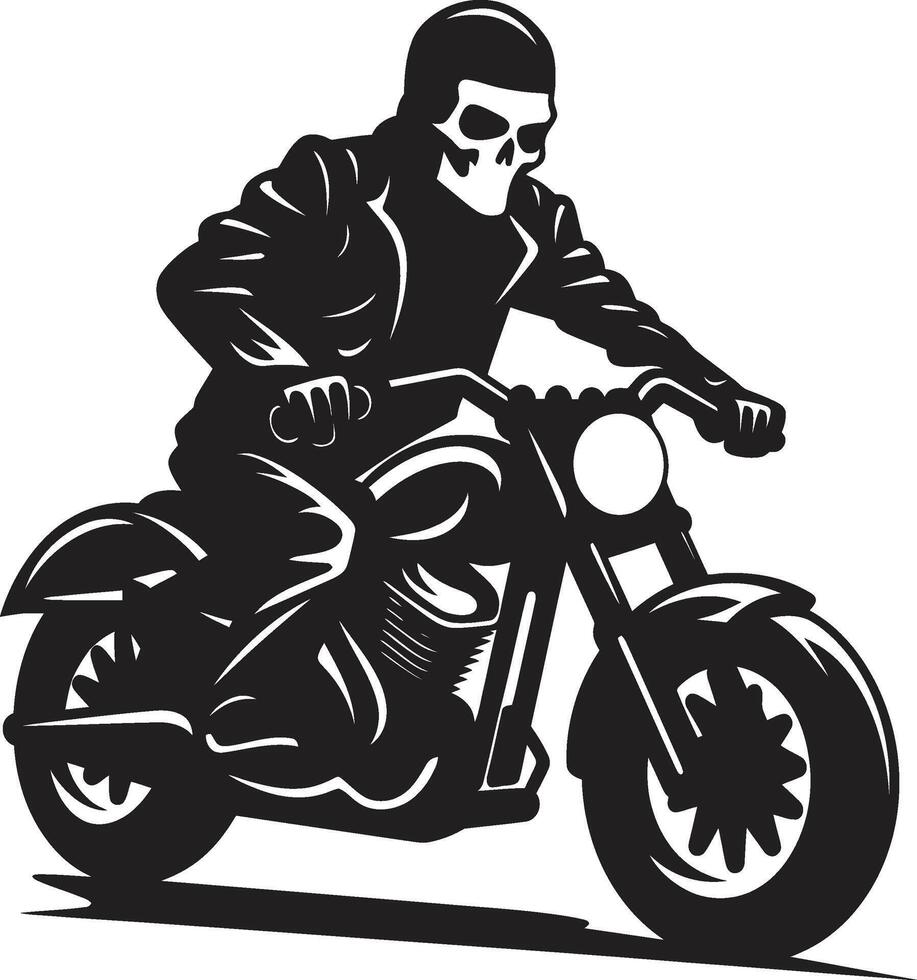 Midnight Rider Biker Skeleton in Leather Jacket Bone Roadster Skeleton Rider Emblem in Black vector