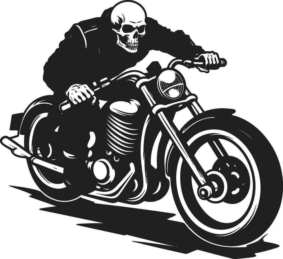 Bone Biker Leather Clad Skeleton Motorcyclist Emblem Leather Reaper Grim Skeleton Biker in Black vector
