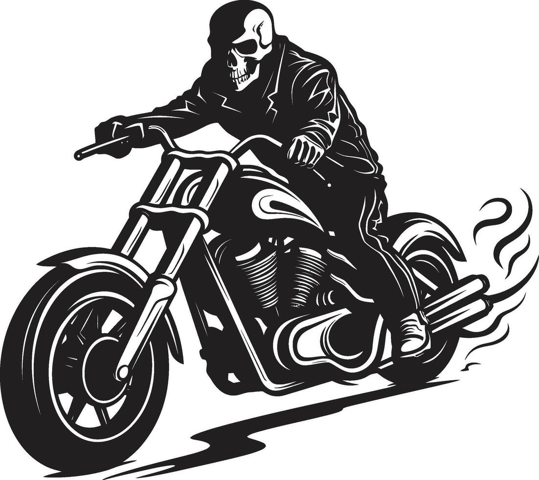 Deaths Drive Grim Skeleton Biker in Black Bone Biker Leather Clad Skeleton Motorcyclist vector