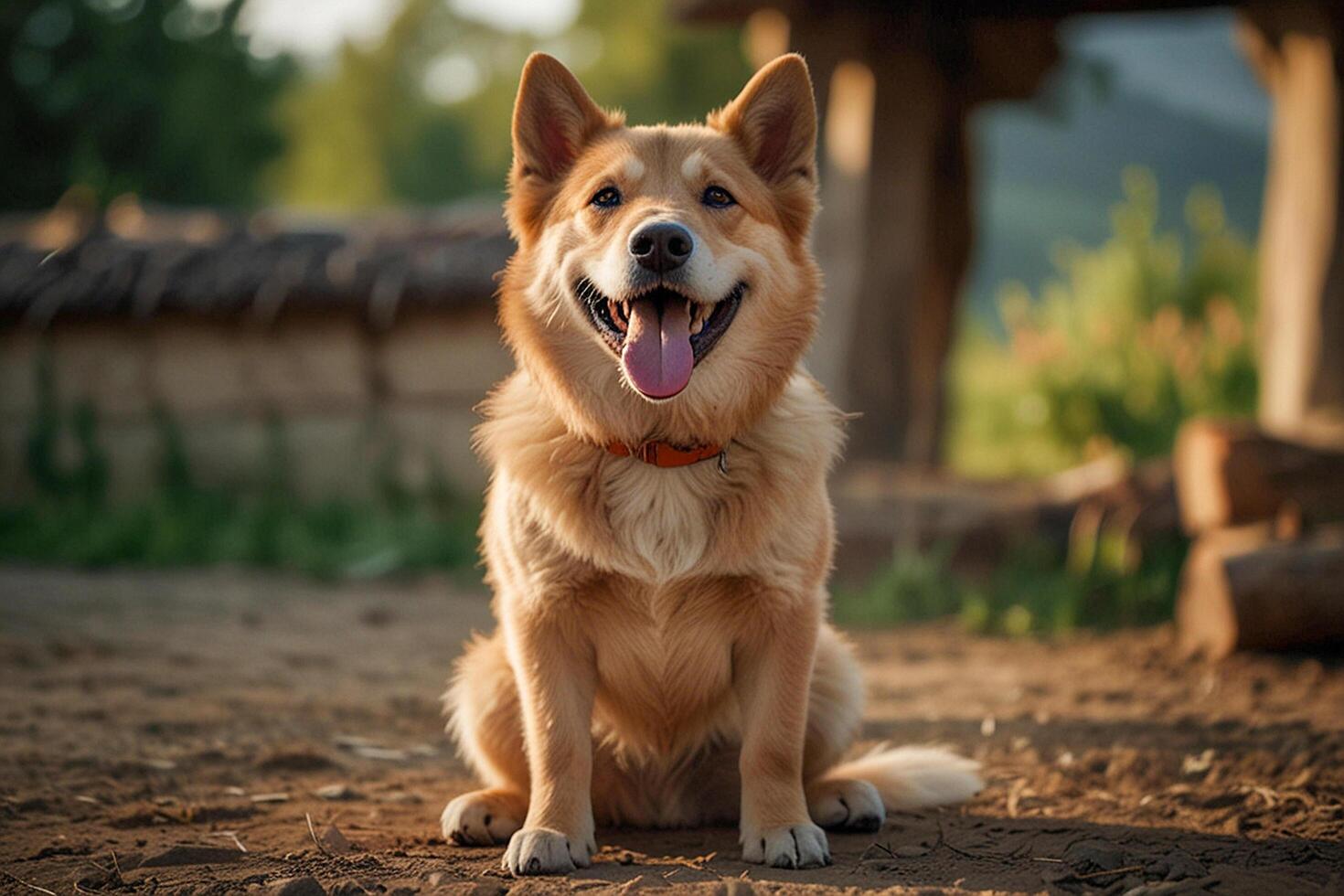 a dog seating on a place photo