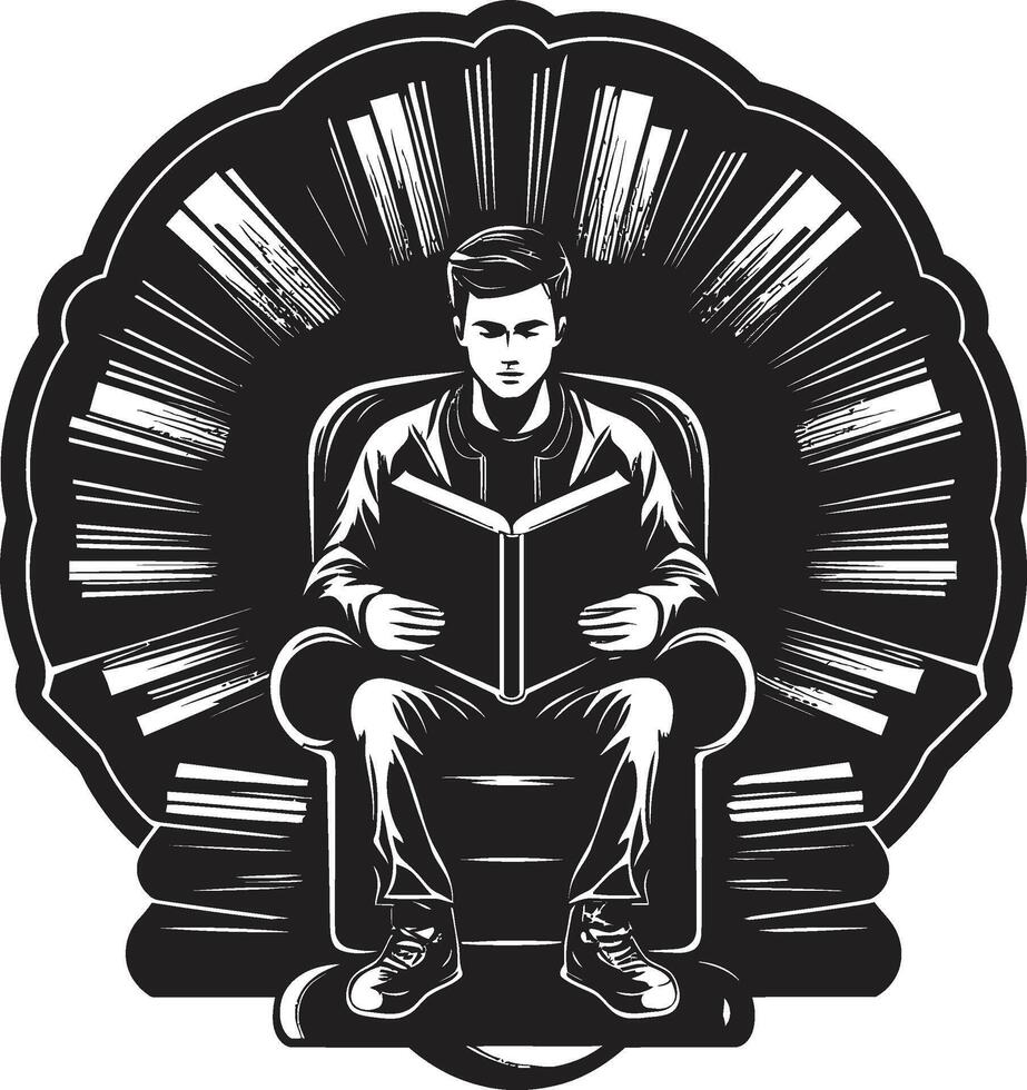Readers Refuge Student Immersed in Books Learning Lagoon Student Engulfed by Books Emblem vector