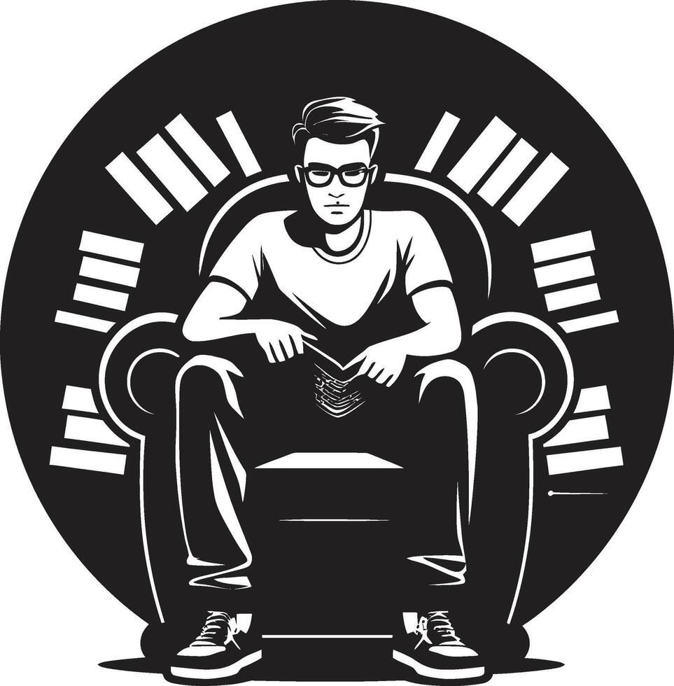 Educative Enclave Student Amidst Books Emblem Readers Refuge Student with Books in Black vector