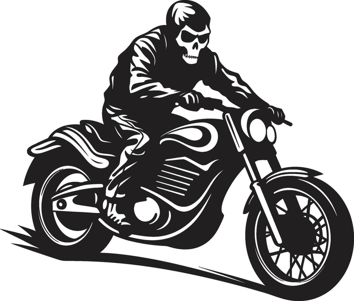 Midnight Blaze Motorcycle Skeleton in Dark Bone Speedster Biker Skeleton Silhouette in Black Leather vector