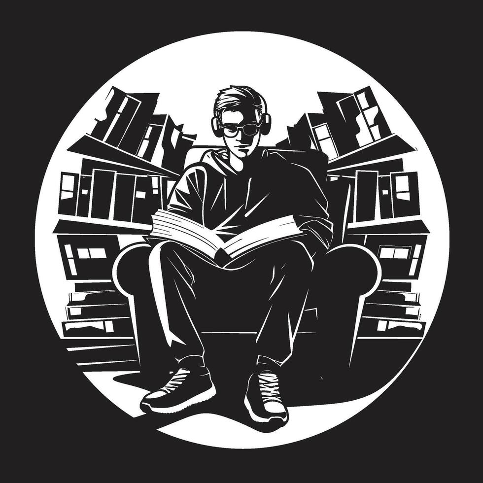 Readers Refuge Student Immersed in Books Learning Lagoon Student Engulfed by Books Emblem vector