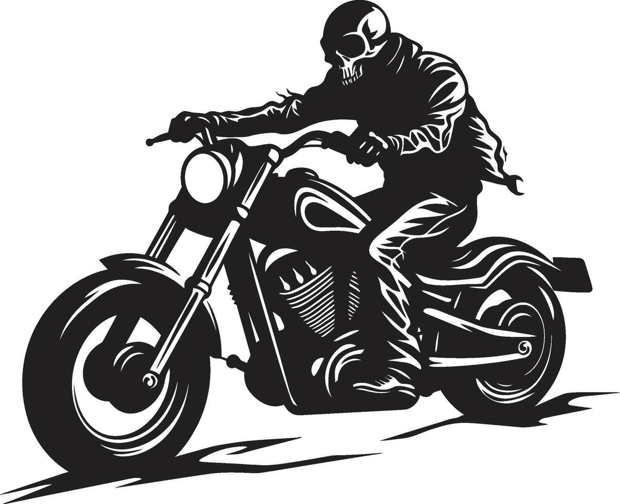 Shadow Cruiser Biker Skeleton Silhouette in Dark Leather Midnight Speedster Grim Skeleton Biker in Black vector