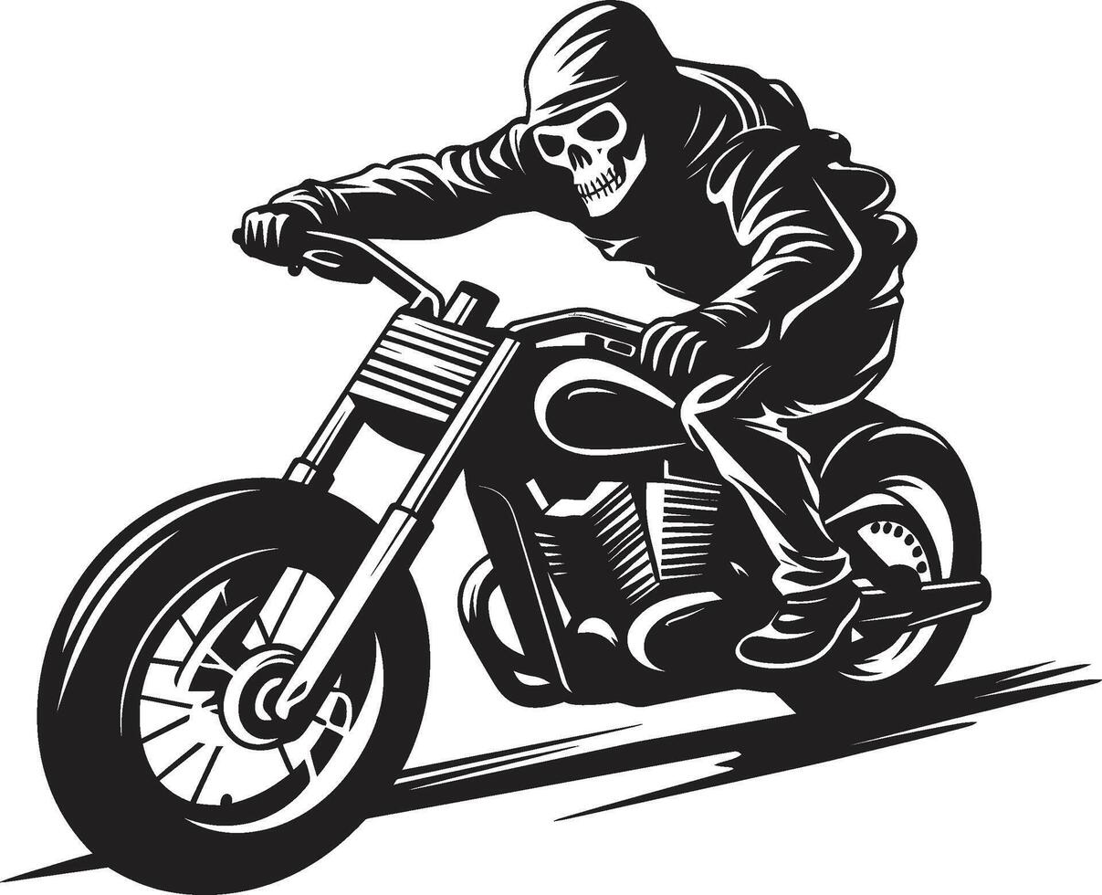 Ghost Rider Redux Skeleton in Black Leather on Bike Skull Cruiser Biker Skeleton in Dark vector